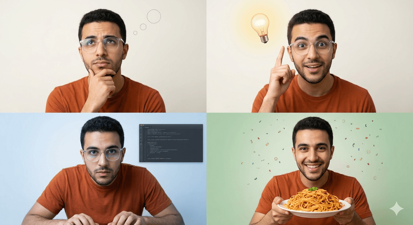 أمير وهو يفكّر، يفهم، يبني، ويقدّم الباستا